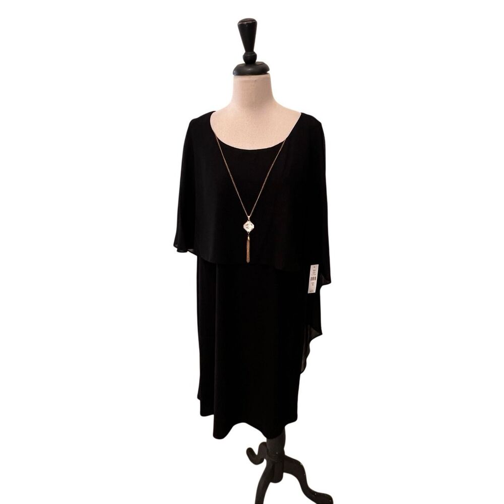Glamour Nights Women's Sheer Overlay Cape Necklace Evening Dress Black Sz 16 NWT